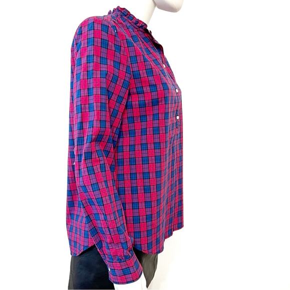 GAP Cotton Plaid Pink Blue Ruffle Popover Top, Small - Picture 5 of 7